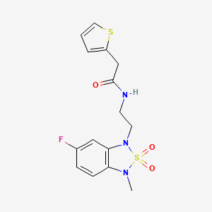 molecular formula C15H16FN3O3S2 B2917940 N-(2-(6-fluoro-3-methyl-2,2-dioxidobenzo[c][1,2,5]thiadiazol-1(3H)-yl)ethyl)-2-(thiophen-2-yl)acetamide CAS No. 2034593-50-3