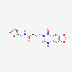 molecular formula C19H19N3O5S B2917945 N-[(5-methylfuran-2-yl)methyl]-4-{8-oxo-6-sulfanylidene-2H,5H,6H,7H,8H-[1,3]dioxolo[4,5-g]quinazolin-7-yl}butanamide CAS No. 688054-62-8