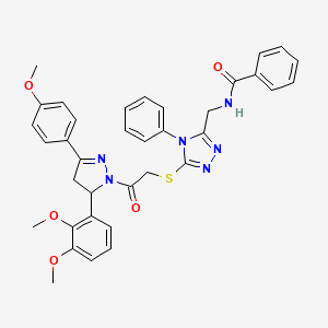 molecular formula C36H34N6O5S B2917947 N-[[5-[2-[3-(2,3-dimethoxyphenyl)-5-(4-methoxyphenyl)-3,4-dihydropyrazol-2-yl]-2-oxoethyl]sulfanyl-4-phenyl-1,2,4-triazol-3-yl]methyl]benzamide CAS No. 393573-13-2