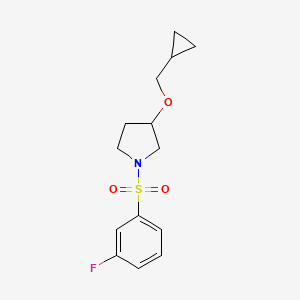 molecular formula C14H18FNO3S B2917952 3-(环丙基甲氧基)-1-((3-氟苯基)磺酰基)吡咯烷 CAS No. 2034387-61-4