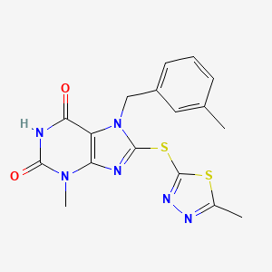 molecular formula C17H16N6O2S2 B2918024 3-methyl-8-[(5-methyl-1,3,4-thiadiazol-2-yl)sulfanyl]-7-[(3-methylphenyl)methyl]-2,3,6,7-tetrahydro-1H-purine-2,6-dione CAS No. 674339-29-8