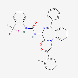 molecular formula C32H25F3N4O3 B2918039 N-(2,5-二氮杂-2-(2-(2-甲基苯基)-2-氧代乙基)-3-氧代-6-苯基双环[5.4.0]十一烯-1(7),5,8,10-四烯-4-基)((2-(三氟甲基)苯基)氨基)甲酰胺 CAS No. 1796911-60-8