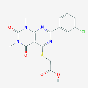 molecular formula C16H13ClN4O4S B2918050 2-[7-(3-Chlorophenyl)-1,3-dimethyl-2,4-dioxopyrimido[4,5-d]pyrimidin-5-yl]sulfanylacetic acid CAS No. 872694-67-2