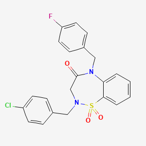 molecular formula C22H18ClFN2O3S B2918070 2-(4-chlorobenzyl)-5-(4-fluorobenzyl)-2,3-dihydrobenzo[f][1,2,5]thiadiazepin-4(5H)-one 1,1-dioxide CAS No. 1031966-80-9