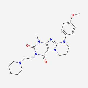 molecular formula C23H30N6O3 B2918081 9-(4-methoxyphenyl)-1-methyl-3-(2-(piperidin-1-yl)ethyl)-6,7,8,9-tetrahydropyrimido[2,1-f]purine-2,4(1H,3H)-dione CAS No. 848740-79-4