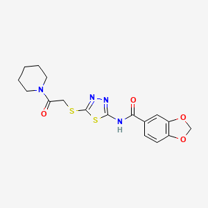 molecular formula C17H18N4O4S2 B2918082 N-(5-((2-oxo-2-(piperidin-1-yl)ethyl)thio)-1,3,4-thiadiazol-2-yl)benzo[d][1,3]dioxole-5-carboxamide CAS No. 476466-45-2