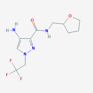 molecular formula C11H15F3N4O2 B2918090 4-Amino-N-(tetrahydrofuran-2-ylmethyl)-1-(2,2,2-trifluoroethyl)-1H-pyrazole-3-carboxamide CAS No. 2101198-65-4