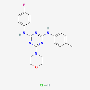 molecular formula C20H22ClFN6O B2918092 N2-(4-fluorophenyl)-6-morpholino-N4-(p-tolyl)-1,3,5-triazine-2,4-diamine hydrochloride CAS No. 1179404-50-2