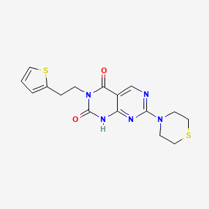 molecular formula C16H17N5O2S2 B2918096 7-thiomorpholino-3-(2-(thiophen-2-yl)ethyl)pyrimido[4,5-d]pyrimidine-2,4(1H,3H)-dione CAS No. 1396857-87-6