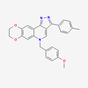 molecular formula C27H23N3O3 B2918098 5-(4-methoxybenzyl)-3-(4-methylphenyl)-8,9-dihydro-5H-[1,4]dioxino[2,3-g]pyrazolo[4,3-c]quinoline CAS No. 866588-58-1