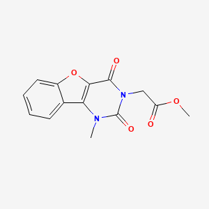 molecular formula C14H12N2O5 B2918101 methyl (1-methyl-2,4-dioxo-1,4-dihydro[1]benzofuro[3,2-d]pyrimidin-3(2H)-yl)acetate CAS No. 1351843-98-5