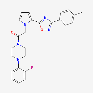 molecular formula C25H24FN5O2 B2918114 1-[4-(2-fluorophenyl)piperazin-1-yl]-2-{2-[3-(4-methylphenyl)-1,2,4-oxadiazol-5-yl]-1H-pyrrol-1-yl}ethanone CAS No. 1260988-44-0