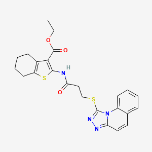 molecular formula C24H24N4O3S2 B2918147 2-(3-([1,2,4]三唑并[4,3-a]喹啉-1-基硫代)丙酰胺)-4,5,6,7-四氢苯并[b]噻吩-3-羧酸乙酯 CAS No. 671199-33-0