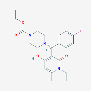 molecular formula C22H28FN3O4 B2918174 4-((1-乙基-4-羟基-6-甲基-2-氧代-1,2-二氢吡啶-3-基)(4-氟苯基)甲基)哌嗪-1-甲酸乙酯 CAS No. 939240-40-1