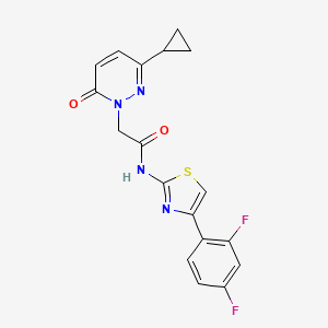 molecular formula C18H14F2N4O2S B2918176 2-(3-cyclopropyl-6-oxopyridazin-1(6H)-yl)-N-(4-(2,4-difluorophenyl)thiazol-2-yl)acetamide CAS No. 2034232-72-7