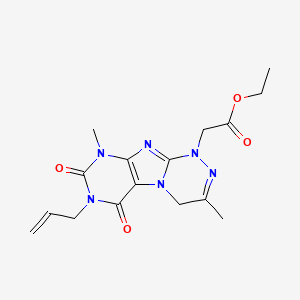 molecular formula C16H20N6O4 B2918180 ethyl 2-(3,9-dimethyl-6,8-dioxo-7-prop-2-enyl-5,7,9-trihydro-4H-1,2,4-triazino [4,3-h]purinyl)acetate CAS No. 923694-29-5