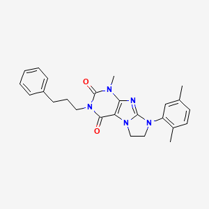 molecular formula C25H27N5O2 B2918182 8-(2,5-Dimethylphenyl)-1-methyl-3-(3-phenylpropyl)-1,3,5-trihydroimidazolidino [1,2-h]purine-2,4-dione CAS No. 923463-18-7