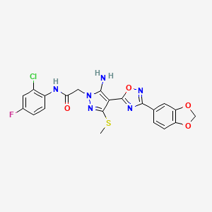 molecular formula C21H16ClFN6O4S B2918196 2-(5-氨基-4-(3-(苯并[d][1,3]二氧杂环-5-基)-1,2,4-恶二唑-5-基)-3-(甲硫基)-1H-吡唑-1-基)-N-(2-氯-4-氟苯基)乙酰胺 CAS No. 1242935-49-4