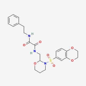 molecular formula C23H27N3O7S B2918199 N1-((3-((2,3-二氢苯并[b][1,4]二噁英-6-基)磺酰基)-1,3-恶唑烷-2-基)甲基)-N2-苯乙基草酰胺 CAS No. 869071-71-6