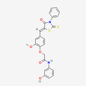 molecular formula C25H20N2O5S2 B2918200 N-(3-羟基苯基)-2-[2-甲氧基-4-[(Z)-(4-氧代-3-苯基-2-硫代-1,3-噻唑烷-5-亚甲基)甲基]苯氧基]乙酰胺 CAS No. 540763-03-9