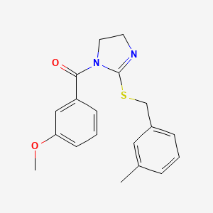 molecular formula C19H20N2O2S B2918217 (3-Methoxyphenyl)-[2-[(3-methylphenyl)methylsulfanyl]-4,5-dihydroimidazol-1-yl]methanone CAS No. 851803-24-2