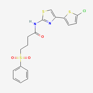 molecular formula C17H15ClN2O3S3 B2918226 N-(4-(5-chlorothiophen-2-yl)thiazol-2-yl)-4-(phenylsulfonyl)butanamide CAS No. 942003-40-9