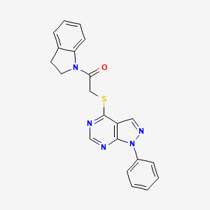 molecular formula C21H17N5OS B2918240 1-(indolin-1-yl)-2-((1-phenyl-1H-pyrazolo[3,4-d]pyrimidin-4-yl)thio)ethanone CAS No. 570363-42-7