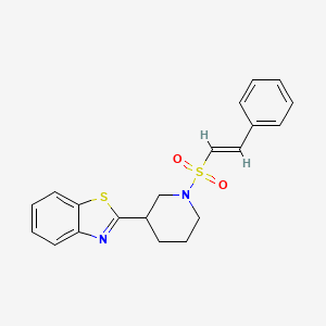 molecular formula C20H20N2O2S2 B2918250 2-[1-[(E)-2-phenylethenyl]sulfonylpiperidin-3-yl]-1,3-benzothiazole CAS No. 1089534-32-6