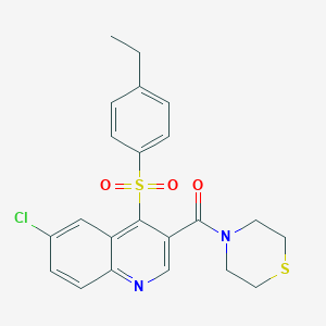 molecular formula C22H21ClN2O3S2 B2918254 (6-Chloro-4-((4-ethylphenyl)sulfonyl)quinolin-3-yl)(thiomorpholino)methanone CAS No. 1111164-83-0