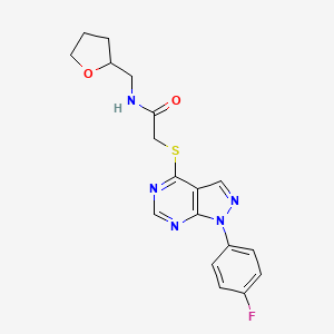 molecular formula C18H18FN5O2S B2918264 2-[[1-(4-氟苯基)-4-吡唑并[3,4-d]嘧啶基]硫代]-N-(2-氧代环己基甲基)乙酰胺 CAS No. 872856-78-5