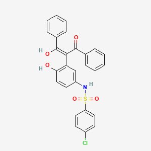 4-chloro-N-{4-hydroxy-3-[(1E)-1-hydroxy-3-oxo-1,3-diphenylprop-1-en-2-yl]phenyl}benzene-1-sulfonamide