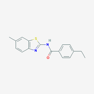 molecular formula C17H16N2OS B291829 4-ethyl-N-(6-methyl-1,3-benzothiazol-2-yl)benzamide 