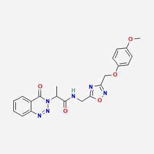 molecular formula C21H20N6O5 B2918306 N-((3-((4-methoxyphenoxy)methyl)-1,2,4-oxadiazol-5-yl)methyl)-2-(4-oxobenzo[d][1,2,3]triazin-3(4H)-yl)propanamide CAS No. 1226427-40-2