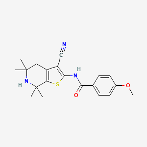 molecular formula C20H23N3O2S B2918310 N-(3-cyano-5,5,7,7-tetramethyl-4,5,6,7-tetrahydrothieno[2,3-c]pyridin-2-yl)-4-methoxybenzamide CAS No. 381713-16-2