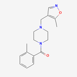 molecular formula C17H21N3O2 B2918336 (4-((5-Methylisoxazol-4-yl)methyl)piperazin-1-yl)(o-tolyl)methanone CAS No. 2034336-14-4