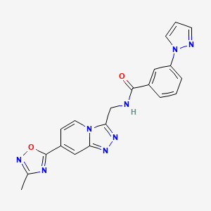 N-((7-(3-methyl-1,2,4-oxadiazol-5-yl)-[1,2,4]triazolo[4,3-a]pyridin-3-yl)methyl)-3-(1H-pyrazol-1-yl)benzamide
