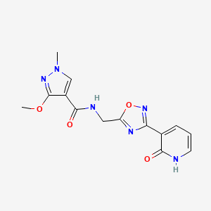 molecular formula C14H14N6O4 B2918342 3-甲氧基-1-甲基-N-((3-(2-氧代-1,2-二氢吡啶-3-基)-1,2,4-恶二唑-5-基)甲基)-1H-吡唑-4-甲酰胺 CAS No. 1903048-00-9