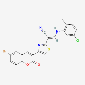 molecular formula C22H13BrClN3O2S B2918356 (E)-2-(4-(6-bromo-2-oxo-2H-chromen-3-yl)thiazol-2-yl)-3-((5-chloro-2-methylphenyl)amino)acrylonitrile CAS No. 683258-06-2