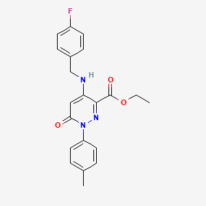 molecular formula C21H20FN3O3 B2918376 Ethyl 4-((4-fluorobenzyl)amino)-6-oxo-1-(p-tolyl)-1,6-dihydropyridazine-3-carboxylate CAS No. 922121-30-0