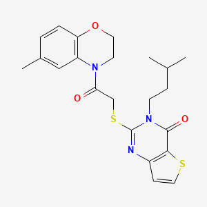 molecular formula C22H25N3O3S2 B2918378 3-(3-methylbutyl)-2-{[2-(6-methyl-2,3-dihydro-4H-1,4-benzoxazin-4-yl)-2-oxoethyl]sulfanyl}thieno[3,2-d]pyrimidin-4(3H)-one CAS No. 1252816-68-4