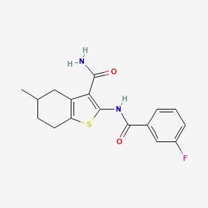 molecular formula C17H17FN2O2S B2918381 2-(3-Fluorobenzamido)-5-methyl-4,5,6,7-tetrahydrobenzo[b]thiophene-3-carboxamide CAS No. 476283-38-2