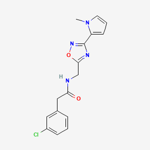 molecular formula C16H15ClN4O2 B2918382 2-(3-chlorophenyl)-N-((3-(1-methyl-1H-pyrrol-2-yl)-1,2,4-oxadiazol-5-yl)methyl)acetamide CAS No. 2034550-24-6