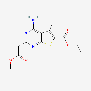 molecular formula C13H15N3O4S B2918383 Ethyl 4-amino-2-(2-methoxy-2-oxoethyl)-5-methylthieno[2,3-d]pyrimidine-6-carboxylate CAS No. 924033-81-8