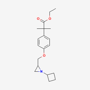 molecular formula C19H27NO3 B2918391 Ethyl 2-[4-[(1-cyclobutylaziridin-2-yl)methoxy]phenyl]-2-methylpropanoate CAS No. 2418669-19-7