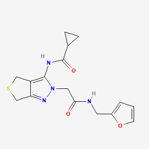 molecular formula C16H18N4O3S B2918426 N-(2-(2-((呋喃-2-基甲基)氨基)-2-氧代乙基)-4,6-二氢-2H-噻吩并[3,4-c]吡唑-3-基)环丙烷甲酰胺 CAS No. 1105250-74-5