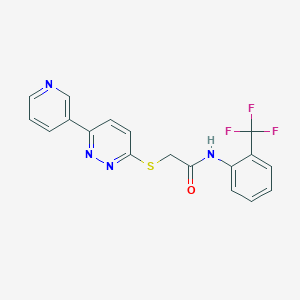 molecular formula C18H13F3N4OS B2918429 2-(6-pyridin-3-ylpyridazin-3-yl)sulfanyl-N-[2-(trifluoromethyl)phenyl]acetamide CAS No. 872701-68-3