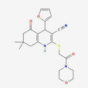 molecular formula C22H25N3O4S B2918430 4-(Furan-2-yl)-7,7-dimethyl-2-((2-morpholino-2-oxoethyl)thio)-5-oxo-1,4,5,6,7,8-hexahydroquinoline-3-carbonitrile CAS No. 573937-98-1