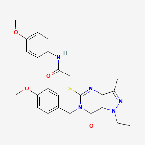 molecular formula C25H27N5O4S B2918436 2-((1-乙基-6-(4-甲氧基苄基)-3-甲基-7-氧代-6,7-二氢-1H-吡唑并[4,3-d]嘧啶-5-基)硫代)-N-(4-甲氧基苯基)乙酰胺 CAS No. 1359433-45-6