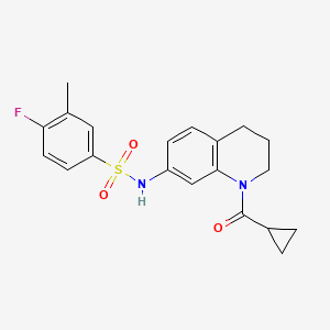 molecular formula C20H21FN2O3S B2918439 N-[1-(cyclopropanecarbonyl)-3,4-dihydro-2H-quinolin-7-yl]-4-fluoro-3-methylbenzenesulfonamide CAS No. 898439-40-2