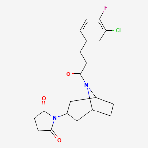 molecular formula C20H22ClFN2O3 B2918454 1-((1R,5S)-8-(3-(3-chloro-4-fluorophenyl)propanoyl)-8-azabicyclo[3.2.1]octan-3-yl)pyrrolidine-2,5-dione CAS No. 1904201-65-5